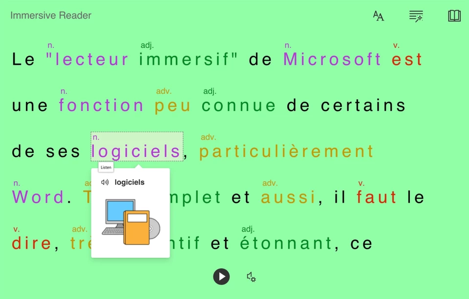Illustration d'un lecteur simplifié sur fond vert pour les personnes ayant une déficience visuelle