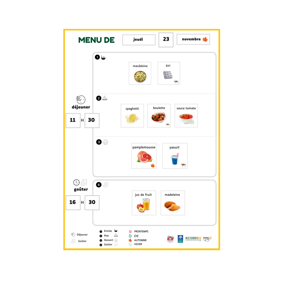 Menu du 23 novembre en pictogrammes